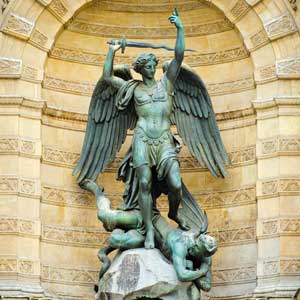 Archangel Michael depicted for his strength and courage.
