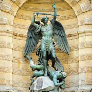 Archangel Michael depicted for his strength and courage.