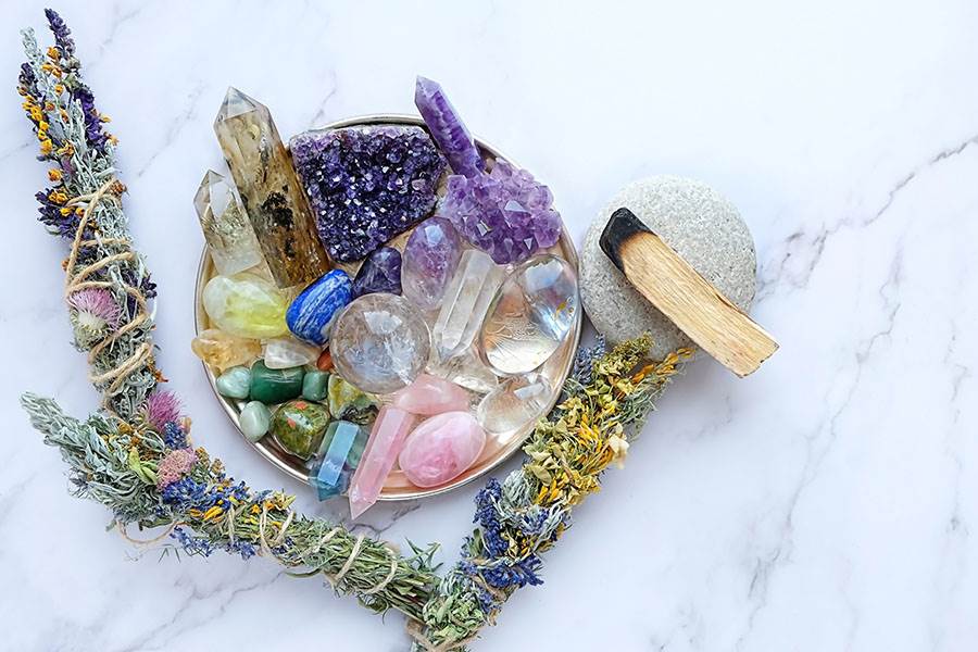 crystals and herbs