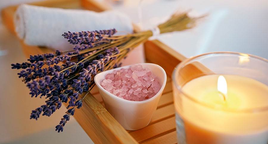 lavender candles salt rose quartz